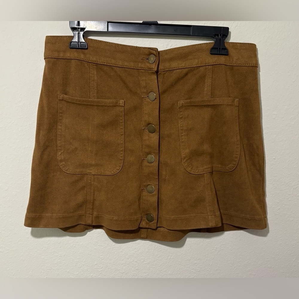 Altar’d State Brown Faux Suede Button Front Mini Skirt Women’s Size L